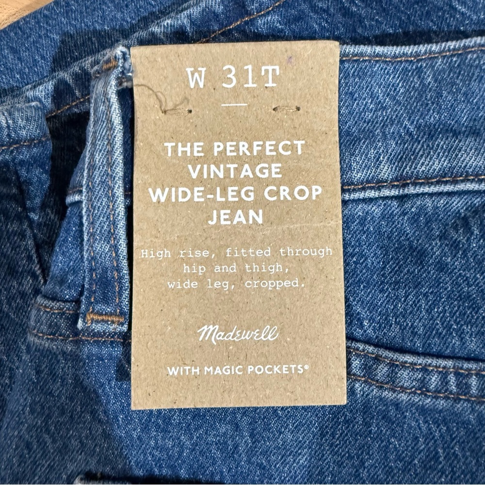 NWT Madewell The Perfect Vintage Wide-Leg Crop Blue Size 31 Tall - Picture 3 of 5